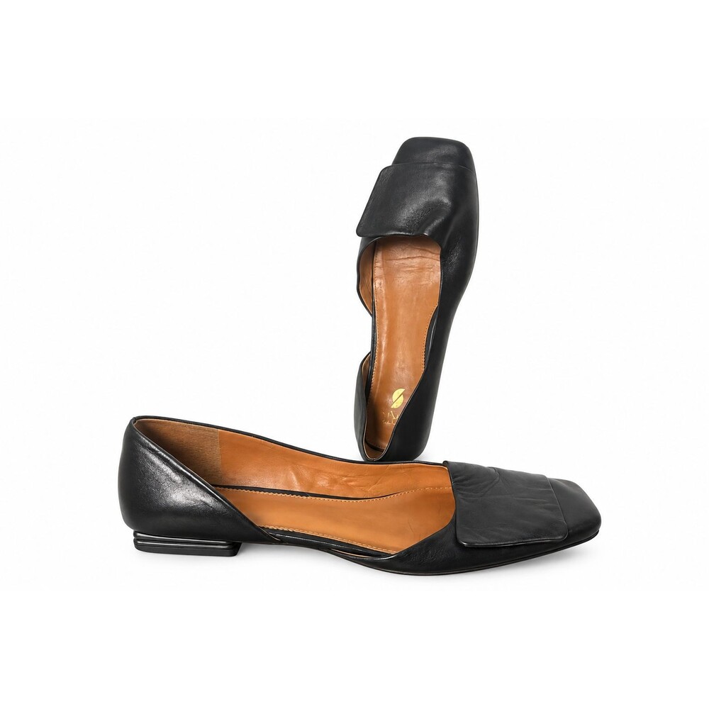 Franco Sarto Black Leather Flats Women 11 Square Toe D'Orsay Minimalist Modern